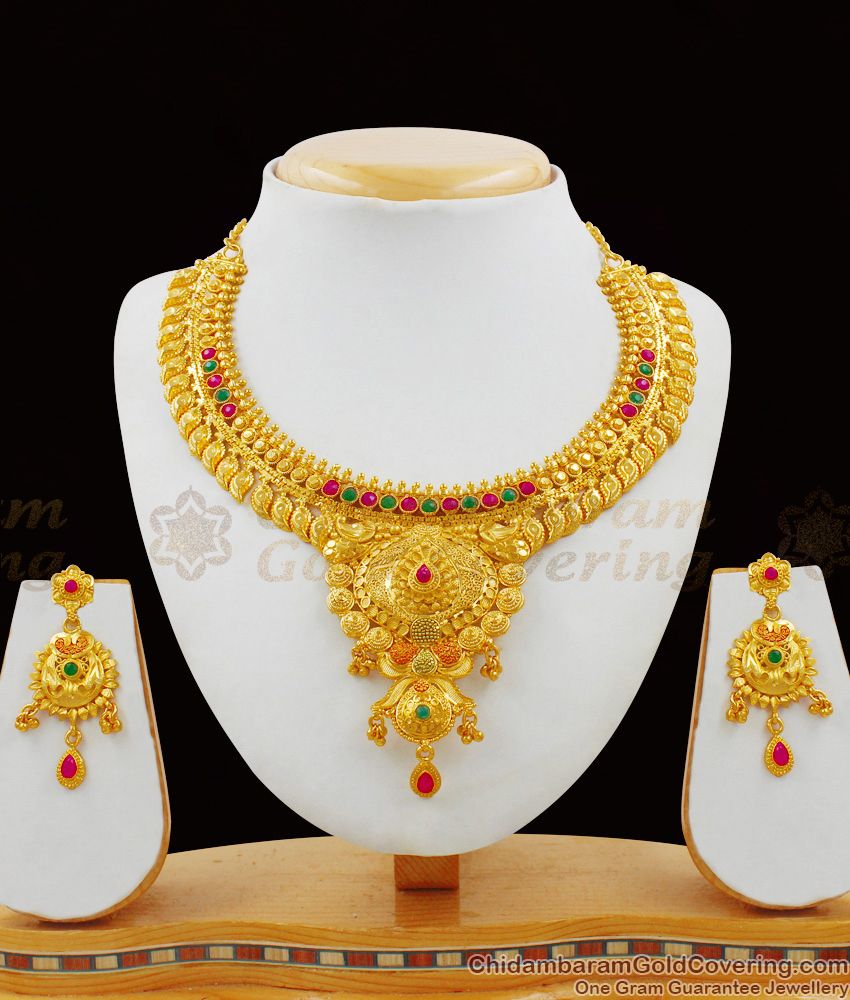 Impressive Bollywood Design Full Forming Bridal Necklace Set With Stones For Womens NCKN1662