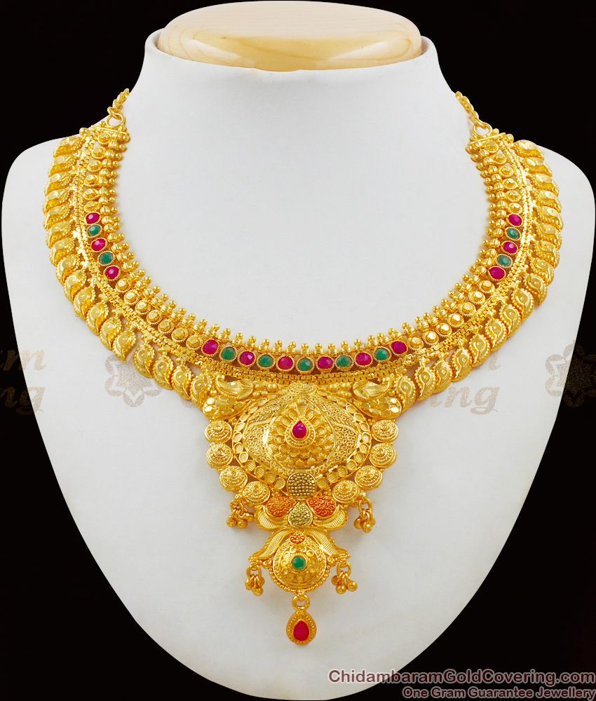 Impressive Bollywood Design Full Forming Bridal Necklace Set With Stones For Womens NCKN1662