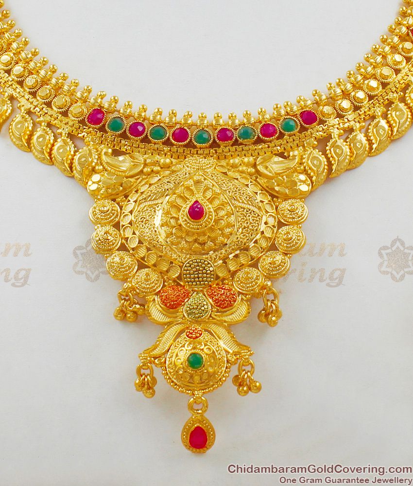 Impressive Bollywood Design Full Forming Bridal Necklace Set With Stones For Womens NCKN1662