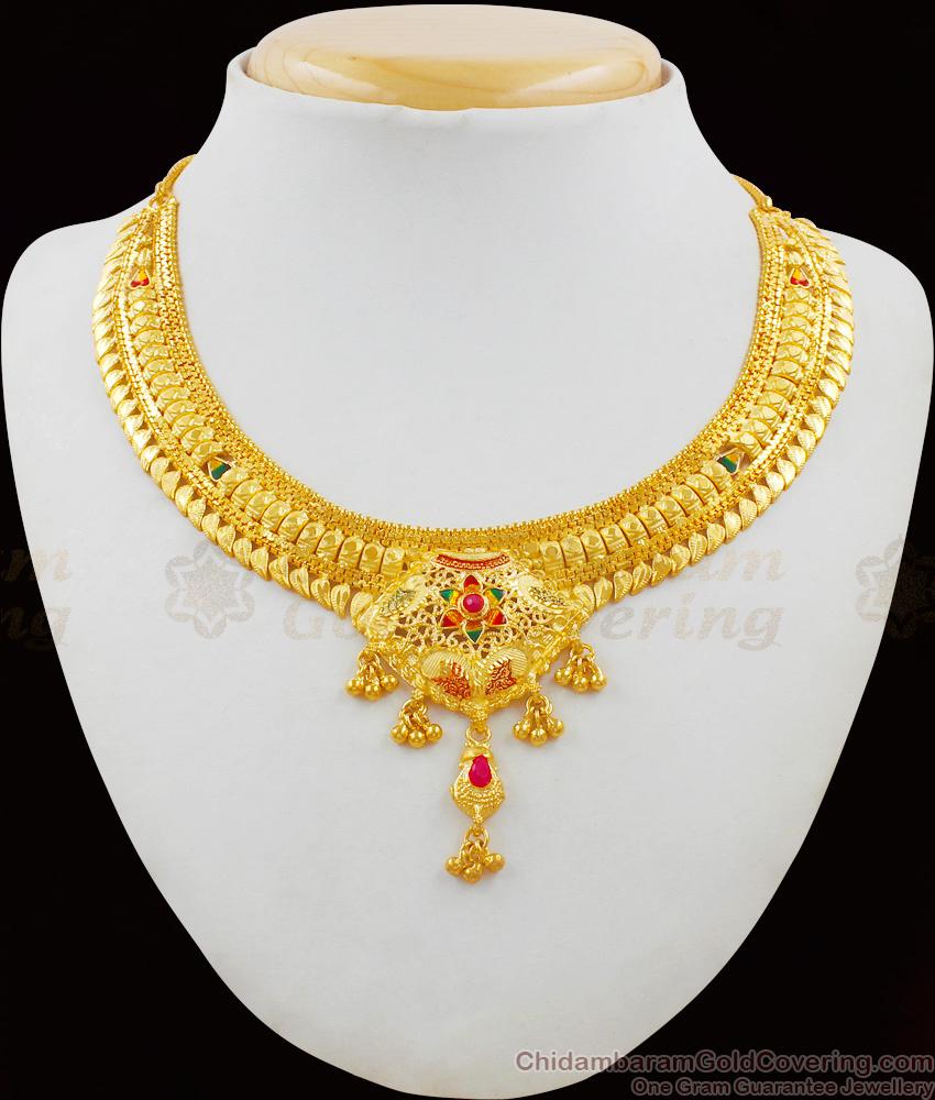 Attractive Enamel Forming Gold Necklace Engagement Set With Suitable Earrings NCKN1663