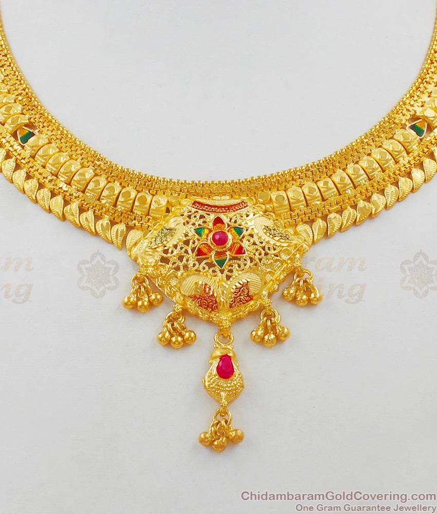 Attractive Enamel Forming Gold Necklace Engagement Set With Suitable Earrings NCKN1663