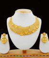 Grand Real Gold Pattern Forming Choker With Pin Type Earrings Bridal Set NCKN1664
