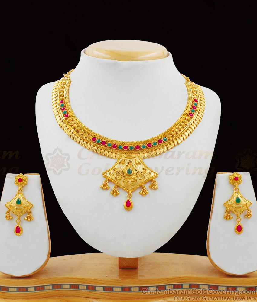 Exclusive Enamel Forming Pattern Gold Necklace Set With Suitable Earrings NCKN1665