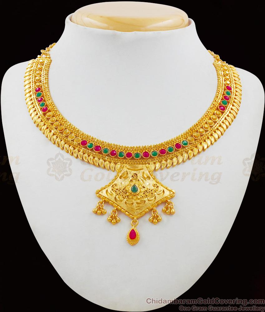 Exclusive Enamel Forming Pattern Gold Necklace Set With Suitable Earrings NCKN1665