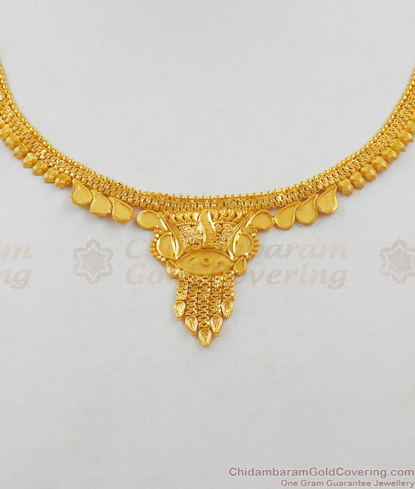 Plain And Elegant Forming Gold Necklace  With Suitable Earing For Party Wear NCKN1667