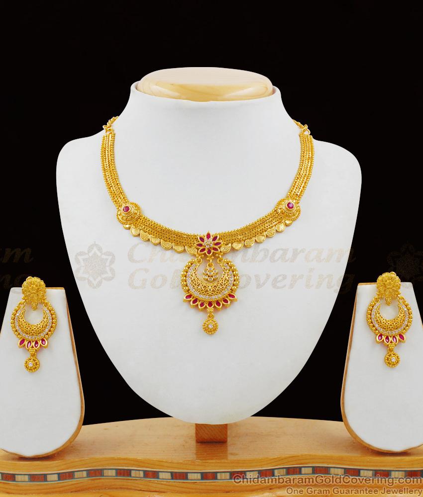 Beautiful American Stone Forming Gold Necklace Reception Set With Earrings NCKN1668