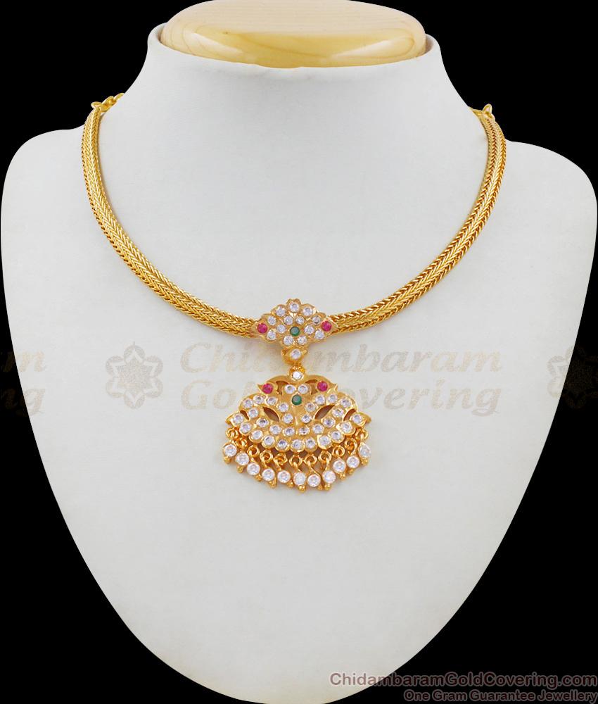 Multi Color Swan Pattern Gati Stones Five Metal Attigai With Beads Necklace NCKN1669