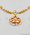 Double Mugappu Impon Attigai Necklace Flower Design With Multi Stones NCKN1672