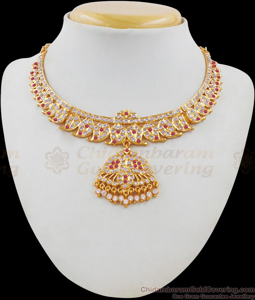 Grand Five Metal Jewelry Mango Leaf Pattern Gold Attigai Bridal Choker NCKN1681
