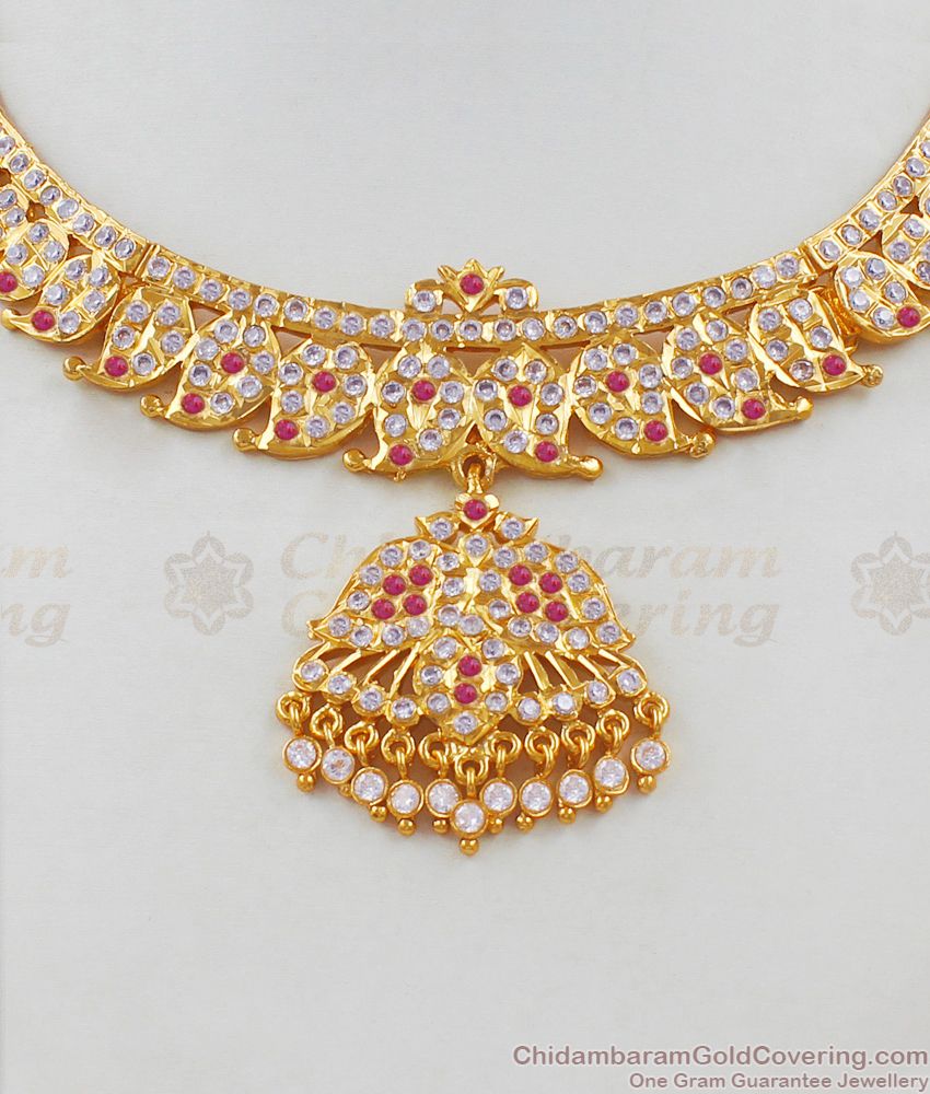 Grand Five Metal Jewelry Mango Leaf Pattern Gold Attigai Bridal Choker NCKN1681