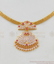 White Gati Peacock Pattern Traditional Five Metal Attigai With Beads Necklace NCKN1685 White Gati Peacock Pattern Traditional Five Metal Attigai With Beads Necklace NCKN1685