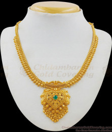 Single Emerald Green Stone Gold Plated Bridal Necklace South Indian Design NCKN1691
