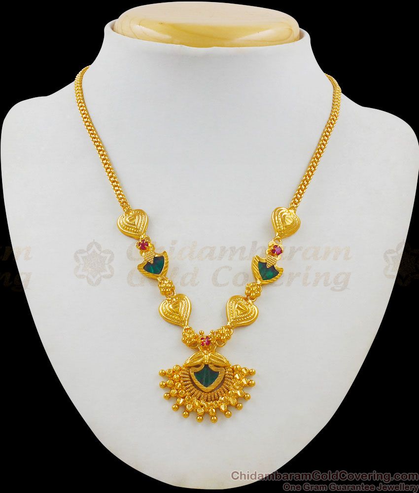 Light Weight Kerala Pattern Single Stone Palakka Necklace Design NCKN1695 Light Weight Kerala Pattern Single Stone Palakka Necklace Design NCKN1695