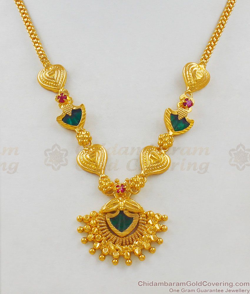 Light Weight Kerala Pattern Single Stone Palakka Necklace Design NCKN1695 Light Weight Kerala Pattern Single Stone Palakka Necklace Design NCKN1695