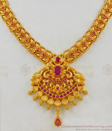 CZ Ruby Stone Leaf Design Kerala Necklace Patterns for Marriage Functions NCKN1699