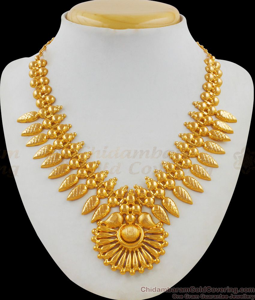 Traditional Bridal Kerala Jewelry Mullai Poo Design One Gram Gold Necklace NCKN1702