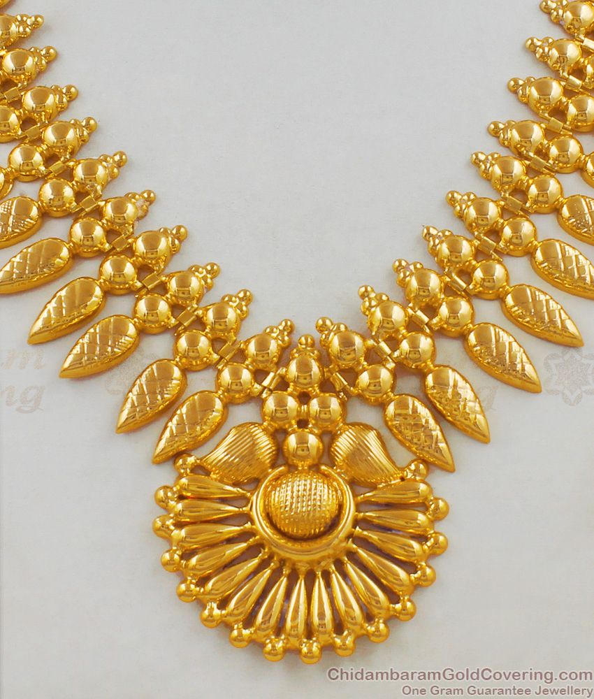 Traditional Bridal Kerala Jewelry Mullai Poo Design One Gram Gold Necklace NCKN1702