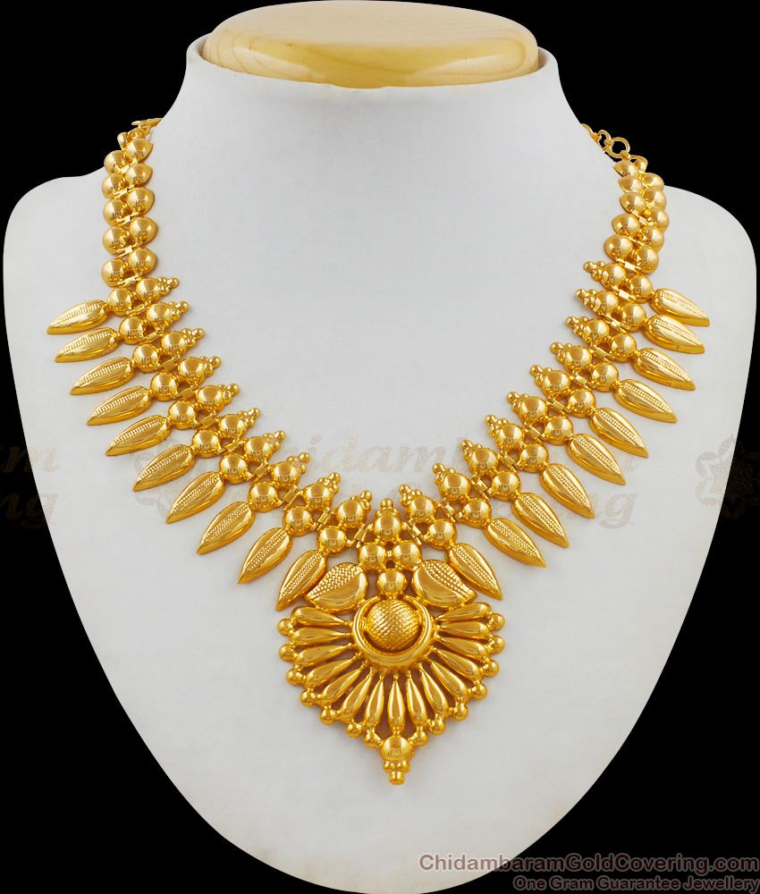 Light Weight Kerala Jewelry Mullai Poo One Gram Gold Necklace Collections NCKN1704