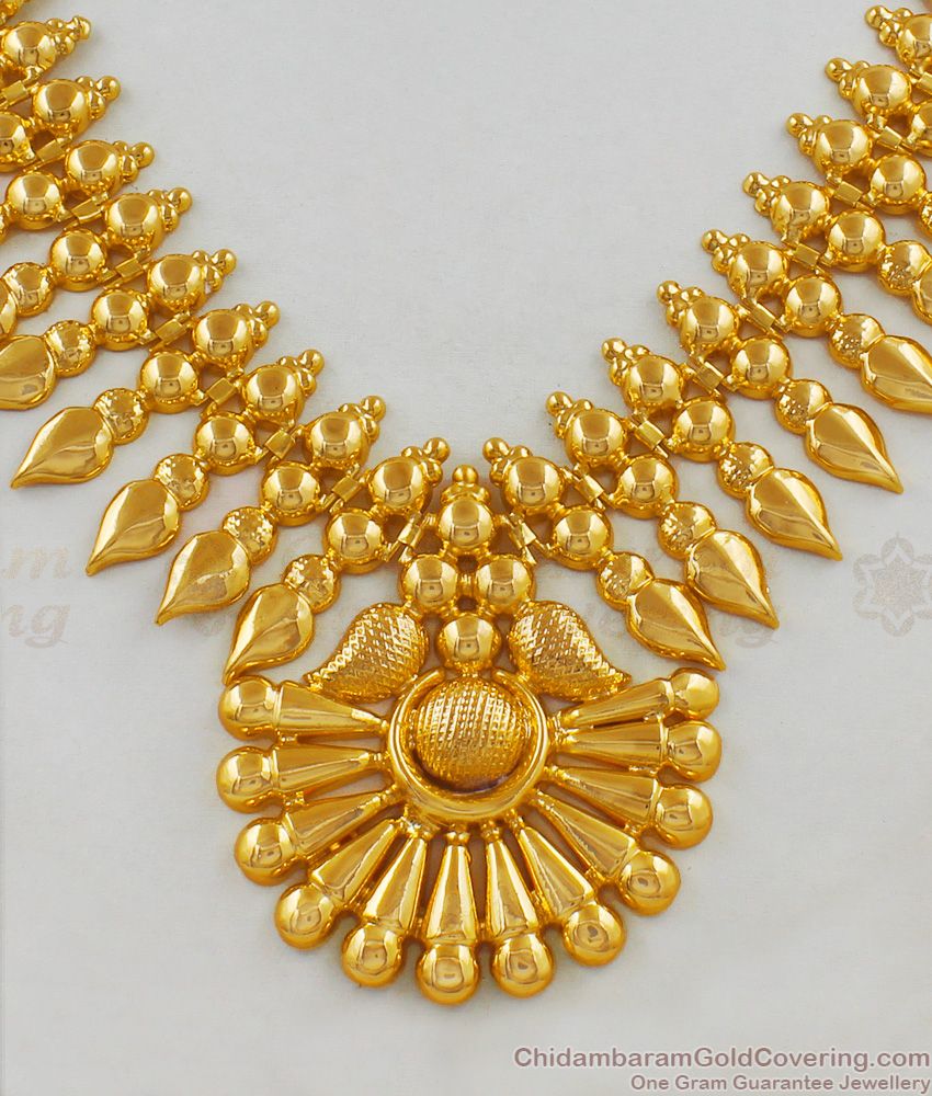Glittering Bridal Kerala Jewelry Mullai Poo Design One Gram Gold Necklace NCKN1705