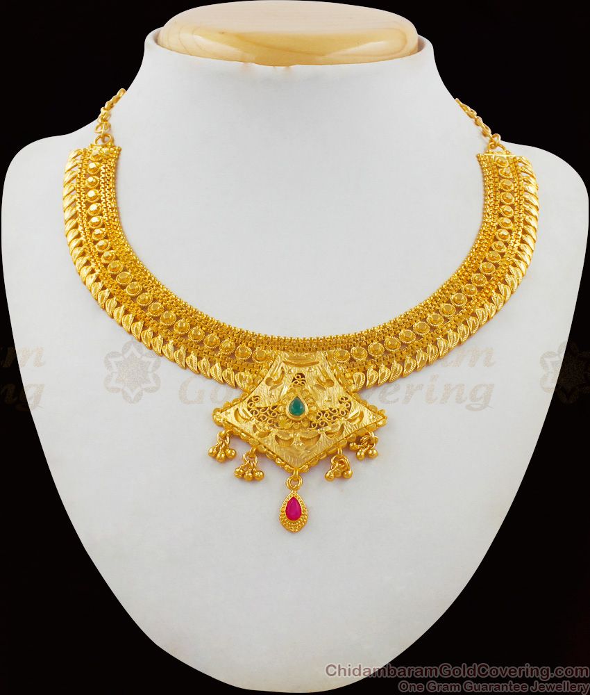 Unique Enamel Forming Real Gold Necklace Design With Suitable Earrings NCKN1707