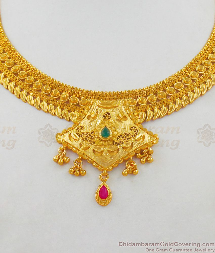 Unique Enamel Forming Real Gold Necklace Design With Suitable Earrings NCKN1707