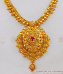 Elegant Single Ruby Stone Gold Imitation Bridal Wear Necklace Model NCKN1710