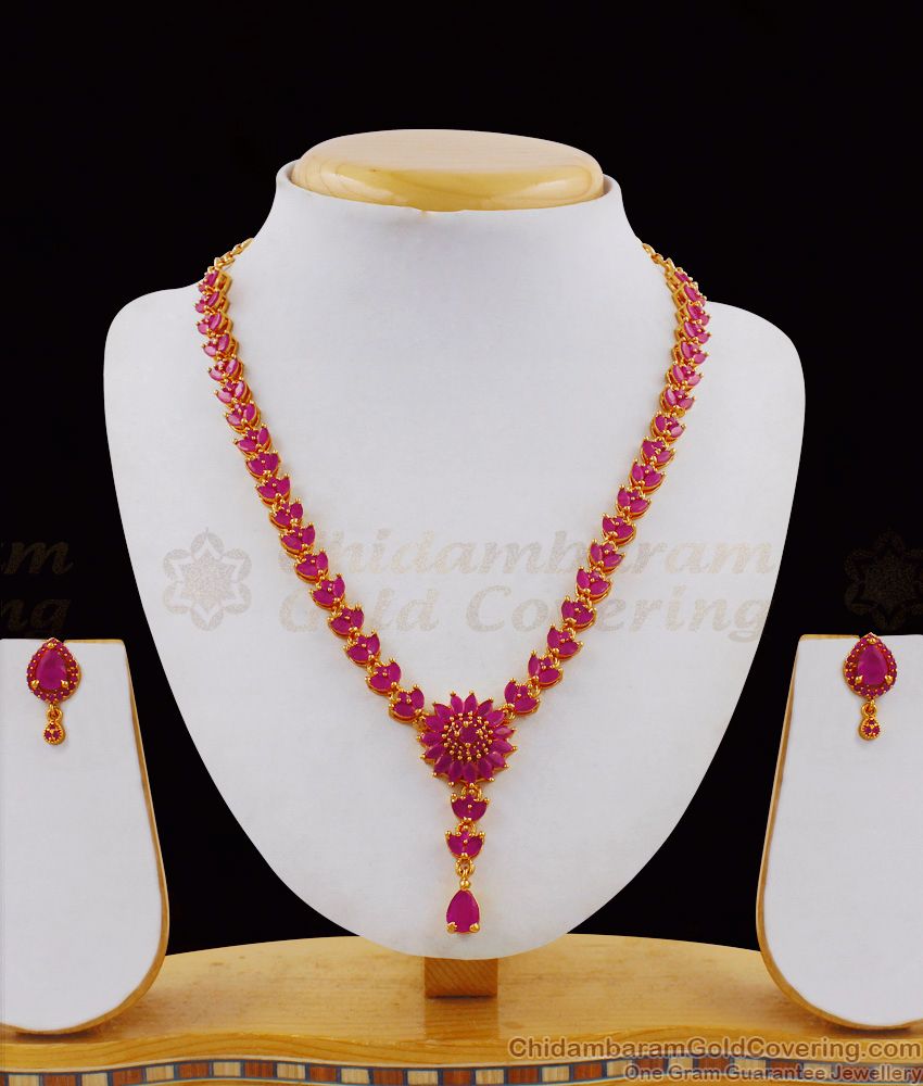 First Quality Semi Precious Full Ruby Stone Necklace Earring Set Collection NCKN1713