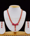 Cute Flower Design Ruby Stone Semi Precious Necklace Earrings Set NCKN1714