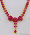 Cute Flower Design Ruby Stone Semi Precious Necklace Earrings Set NCKN1714