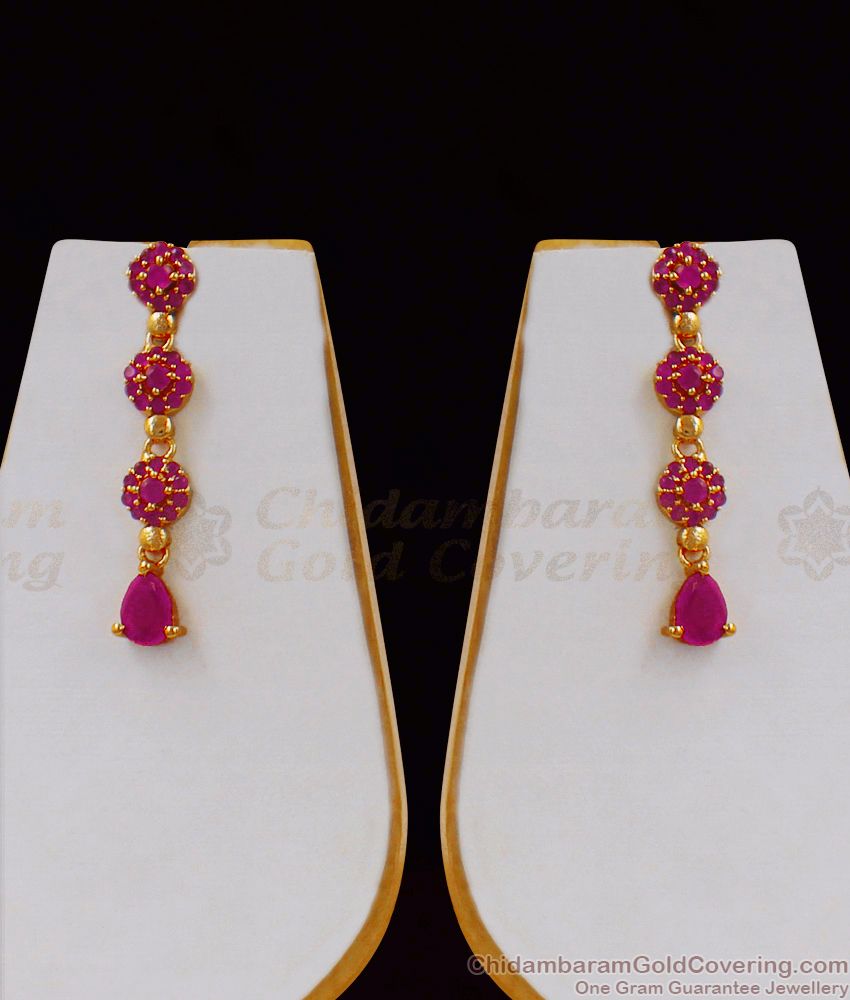 Cute Flower Design Ruby Stone Semi Precious Necklace Earrings Set NCKN1714