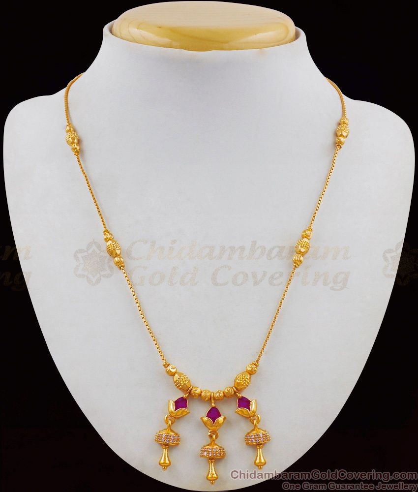 Ruby Stone Pendant Short Chain Collections For Daily Wear NCKN1718