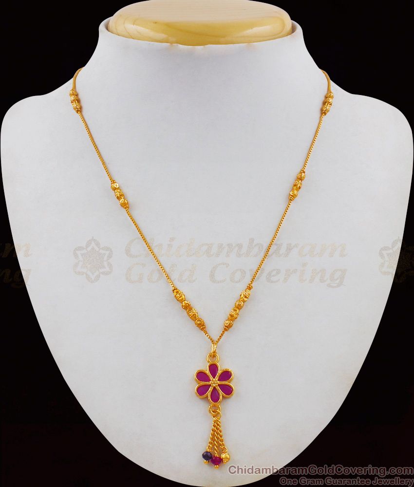 Flower Ruby Pendant Short Chain Collections For Daily Wear NCKN1722