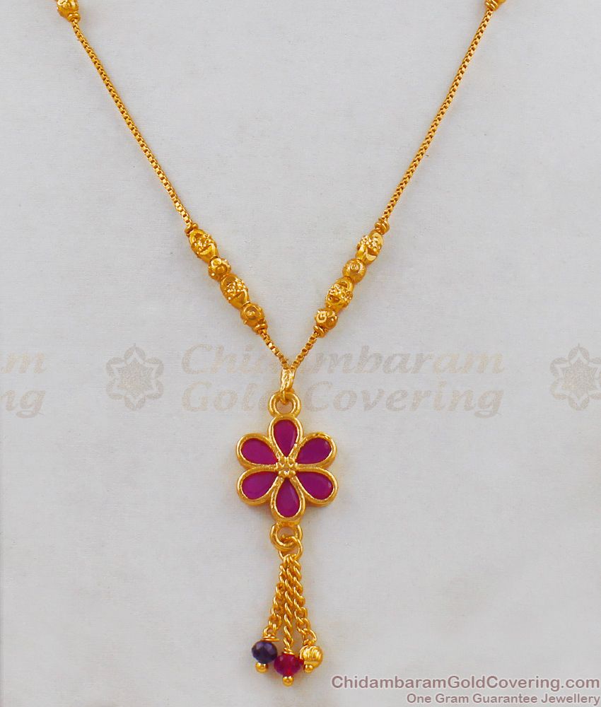 Flower Ruby Pendant Short Chain Collections For Daily Wear NCKN1722