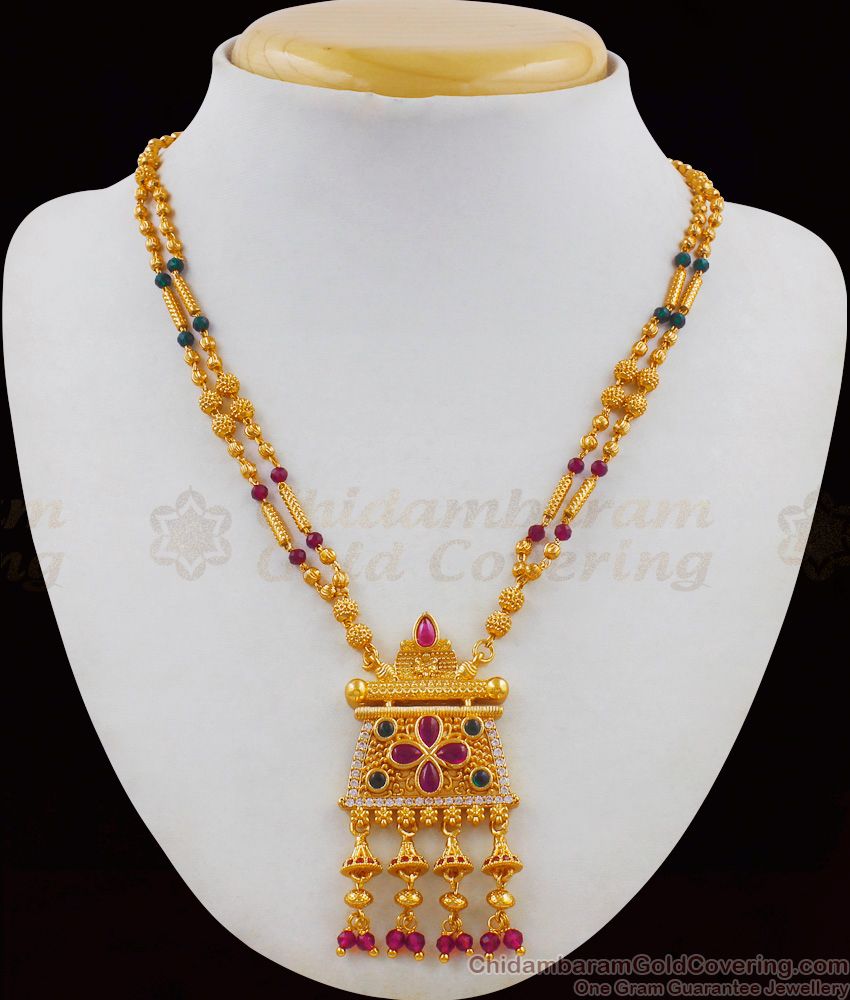 Double Line Thewa Jewelry Gold Imitation Necklace Collections Online NCKN1725
