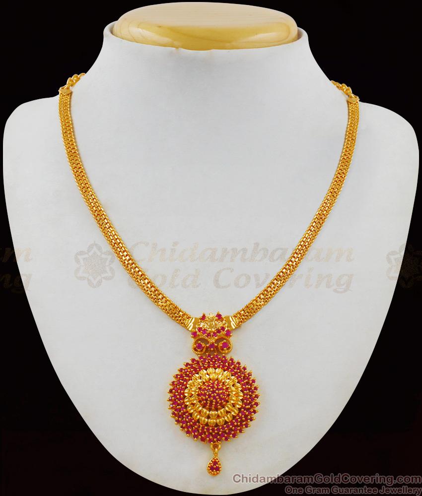 Full Ruby Stone Dollar with One Gram Gold Trendy Necklace For Party Wear NCKN1735 Full Ruby Stone Dollar with One Gram Gold Trendy Necklace For Party Wear NCKN1735
