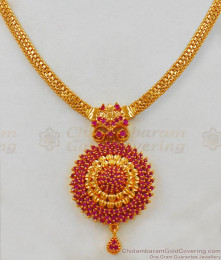 Full Ruby Stone Dollar with One Gram Gold Trendy Necklace For Party Wear NCKN1735
