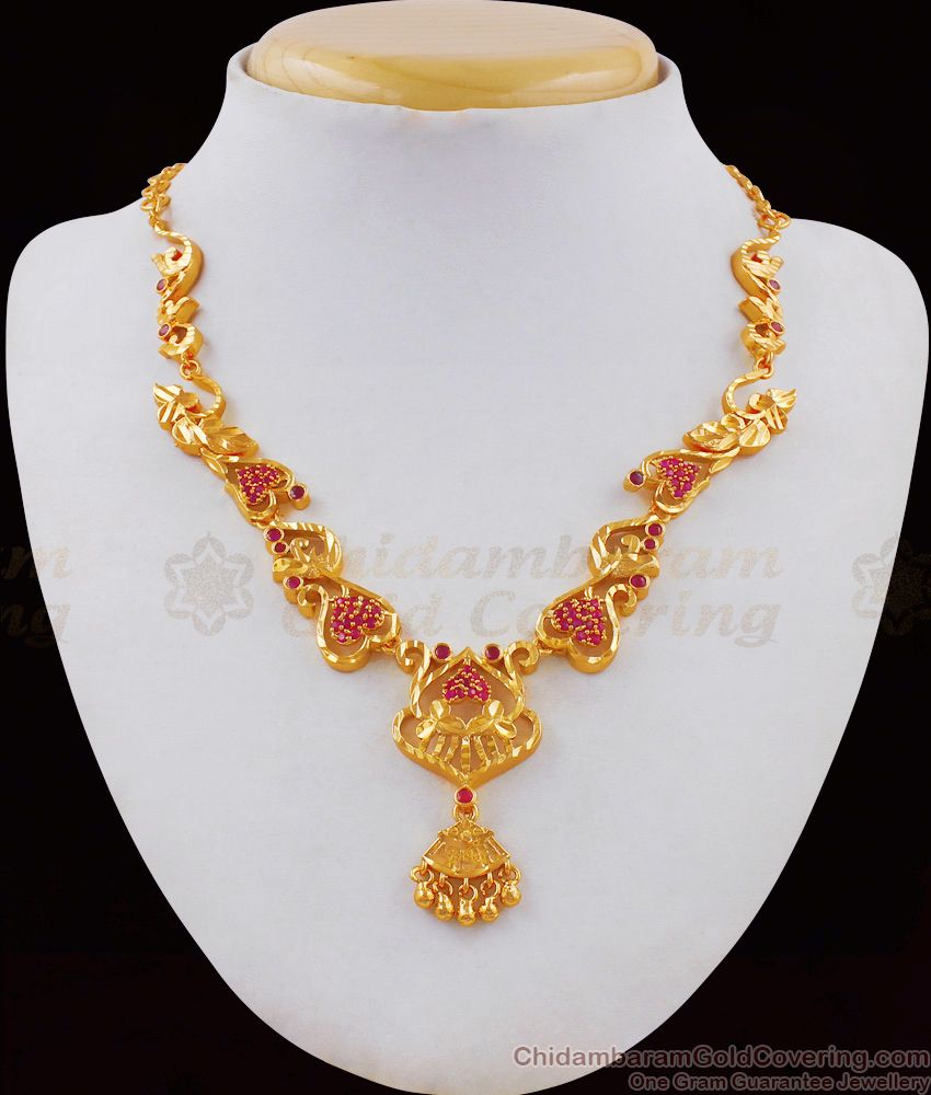 Aspiring Gold Tone Peacock Design With Multi Color Stone Necklace pattern NCKN1738