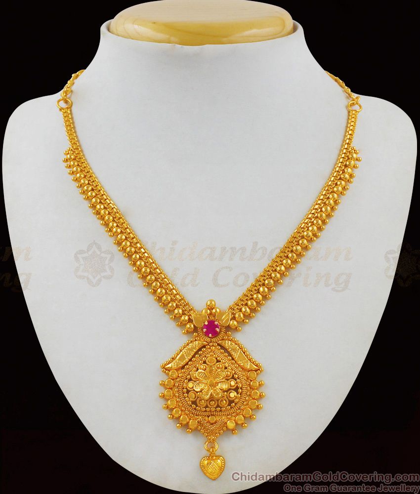 Light Weight Ruby Stone Gold Imitation Bridal Wear Necklace Model NCKN1741