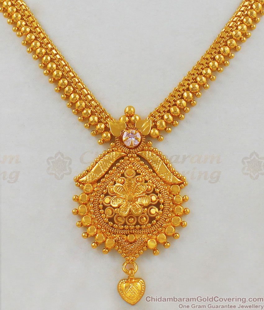 Cute Single White Stone Gold Imitation Bridal Wear Necklace Model NCKN1742