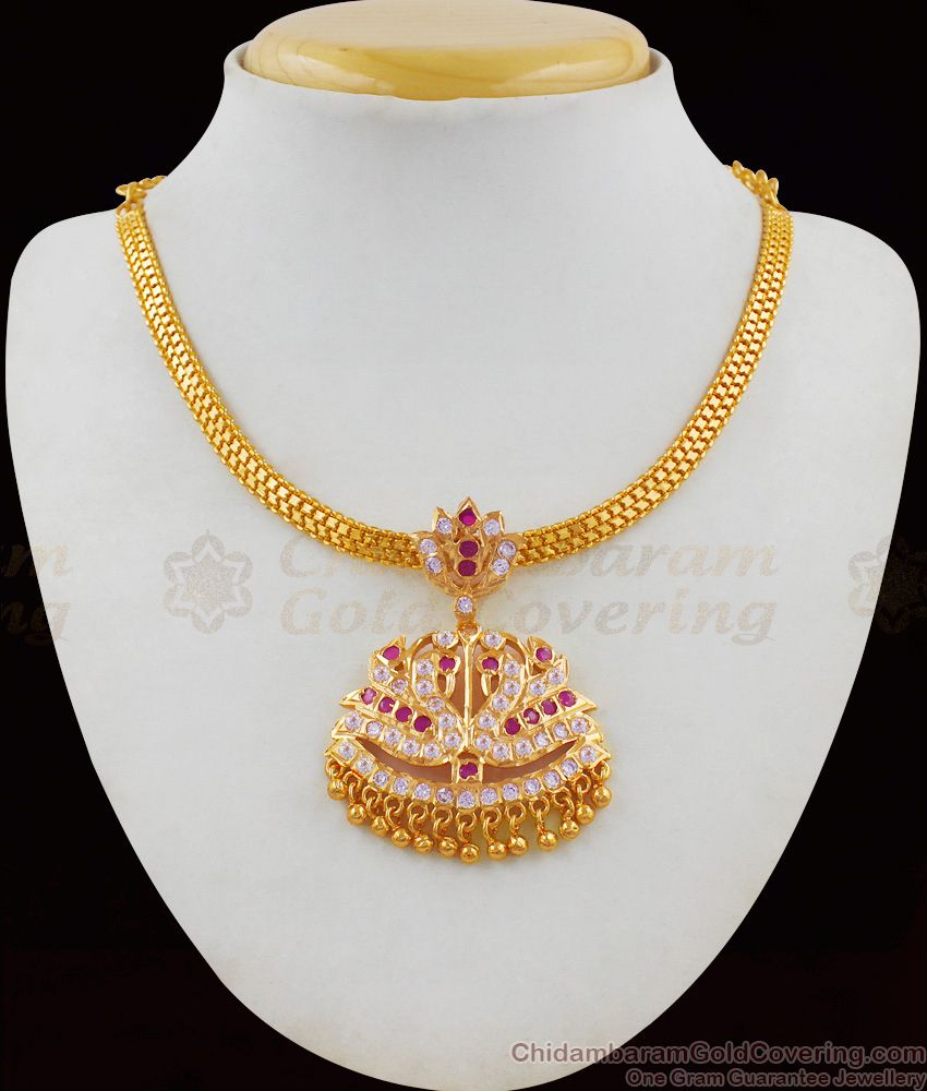 Amazing Gold Impon Peacock Design Ruby White Stone Necklace Chain New Arrival NCKN1743