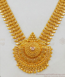 Traditional Gold Inspired Kerala Mango Pattern Necklace With Aspiring Red Stone NCKN1749