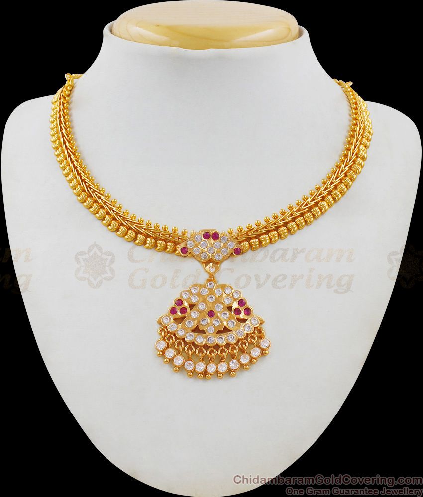 Traditional Impon Attigai Gold Tone Close Neck Necklace Online NCKN1756