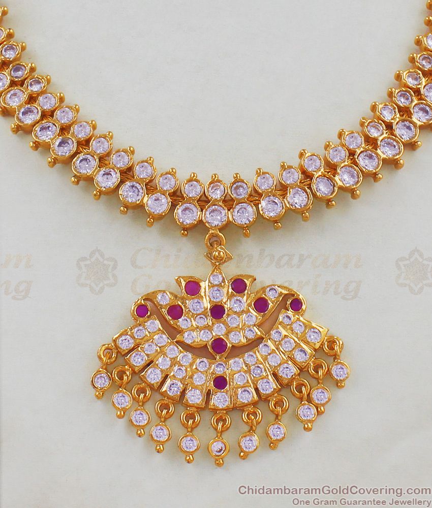 First Quality Lotus Design Impon Gold Necklace Five Metal Jewelry Gati Stones NCKN1758