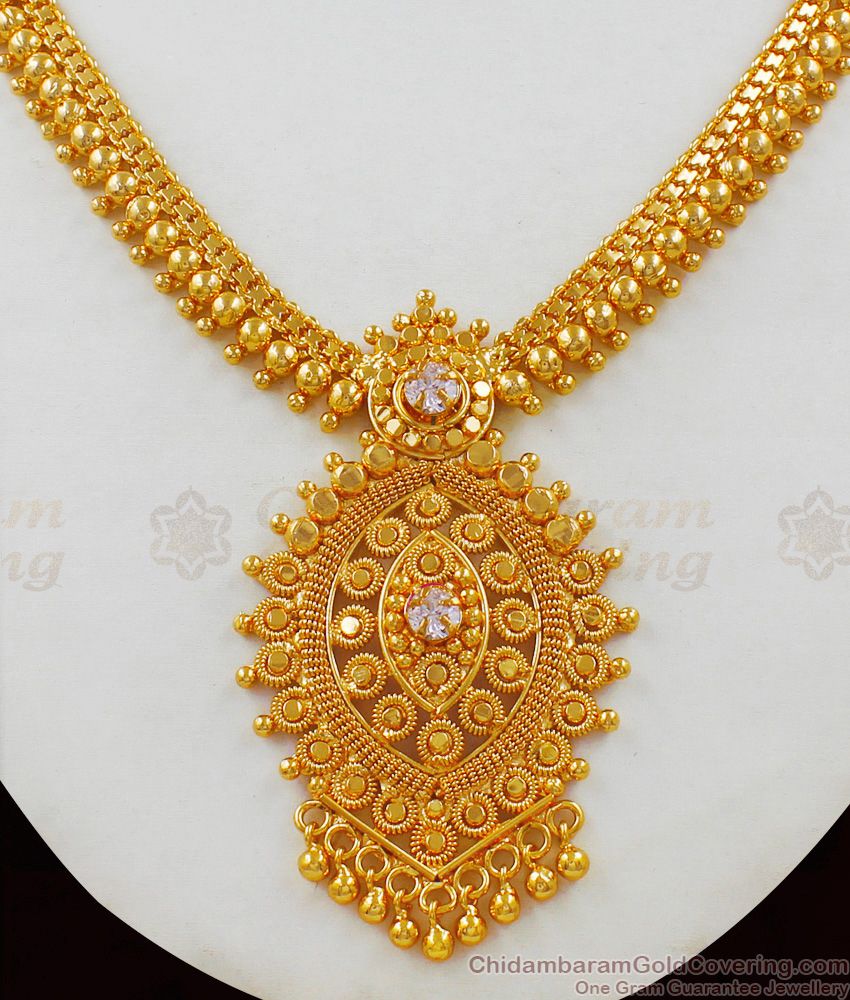 Vivid Gold Inspiring Bridal Necklace With AD White Stone Design NCKN1779