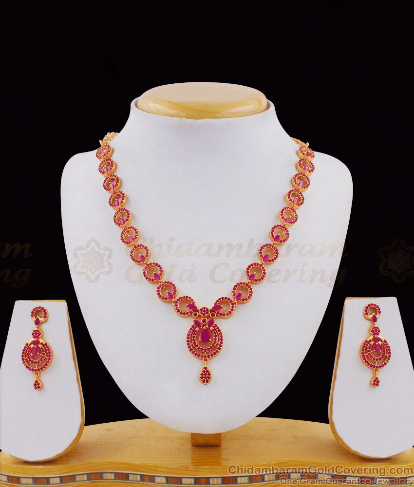 First Quality Semi Precious Full Ruby Stone Necklace Earring Set Collection NCKN1783
