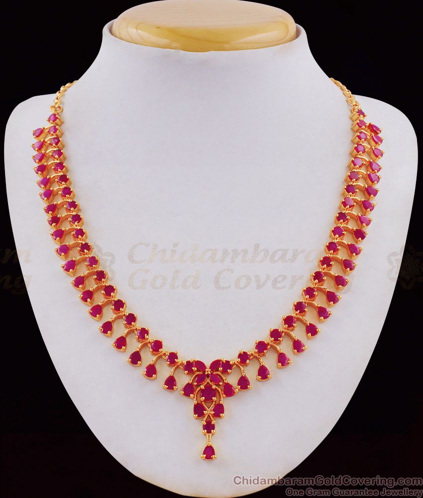 Full Ruby Stone Mullaipoo Necklace Earring Set Collection NCKN1784