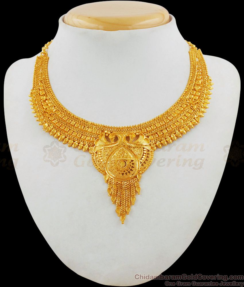 Plain Gold Forming Calcutta Design Bridal Necklace Jewelry New Collection NCKN1787