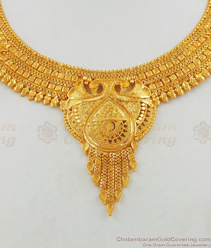 Plain Gold Forming Calcutta Design Bridal Necklace Jewelry New Collection NCKN1787