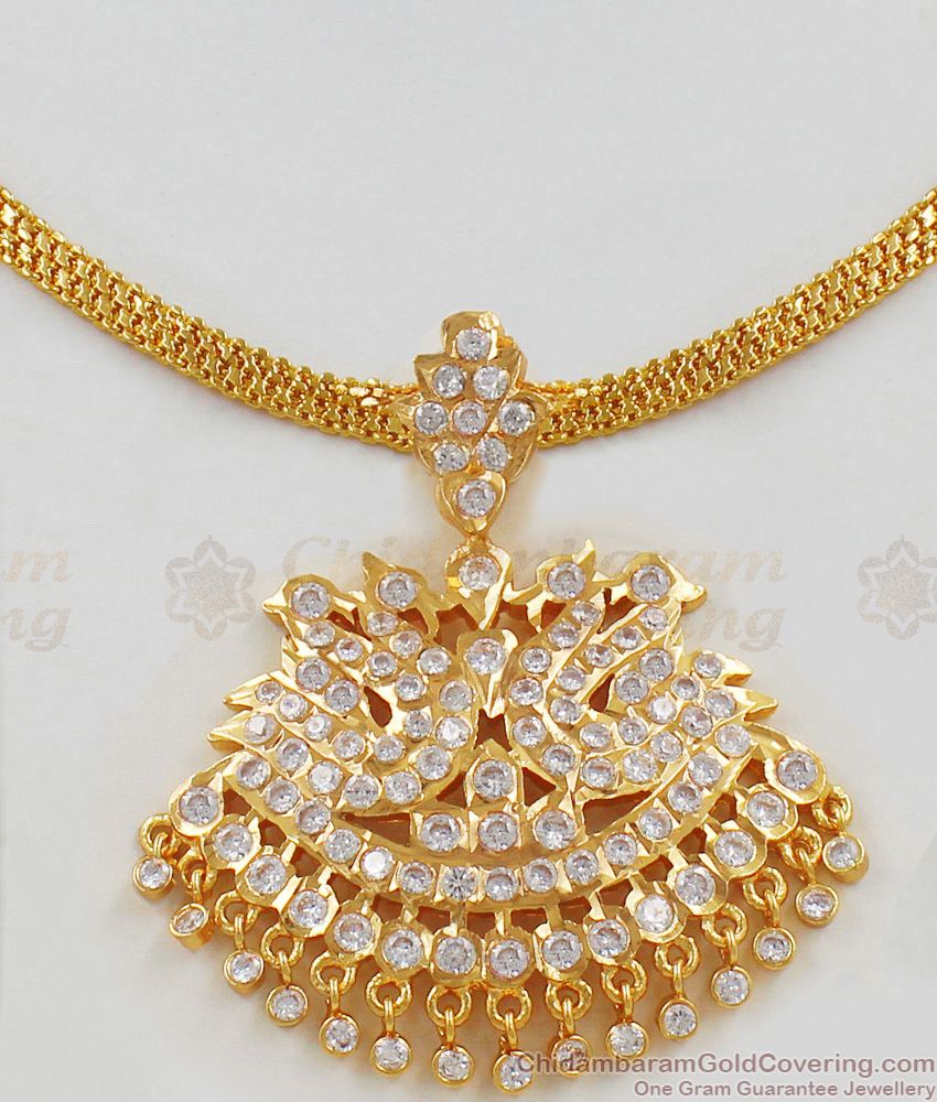 Gold Bridal Jewelry Gati Stone Side Mugappu Swan Pattern Impon Necklace With Stones NCKN1788