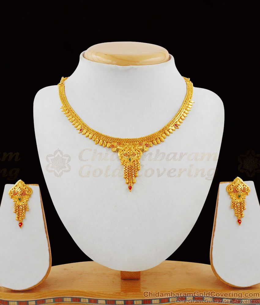 Trendy Two Gram Gold Imitation Enamel forming Jewelry Combo Set With Earrings NCKN1789